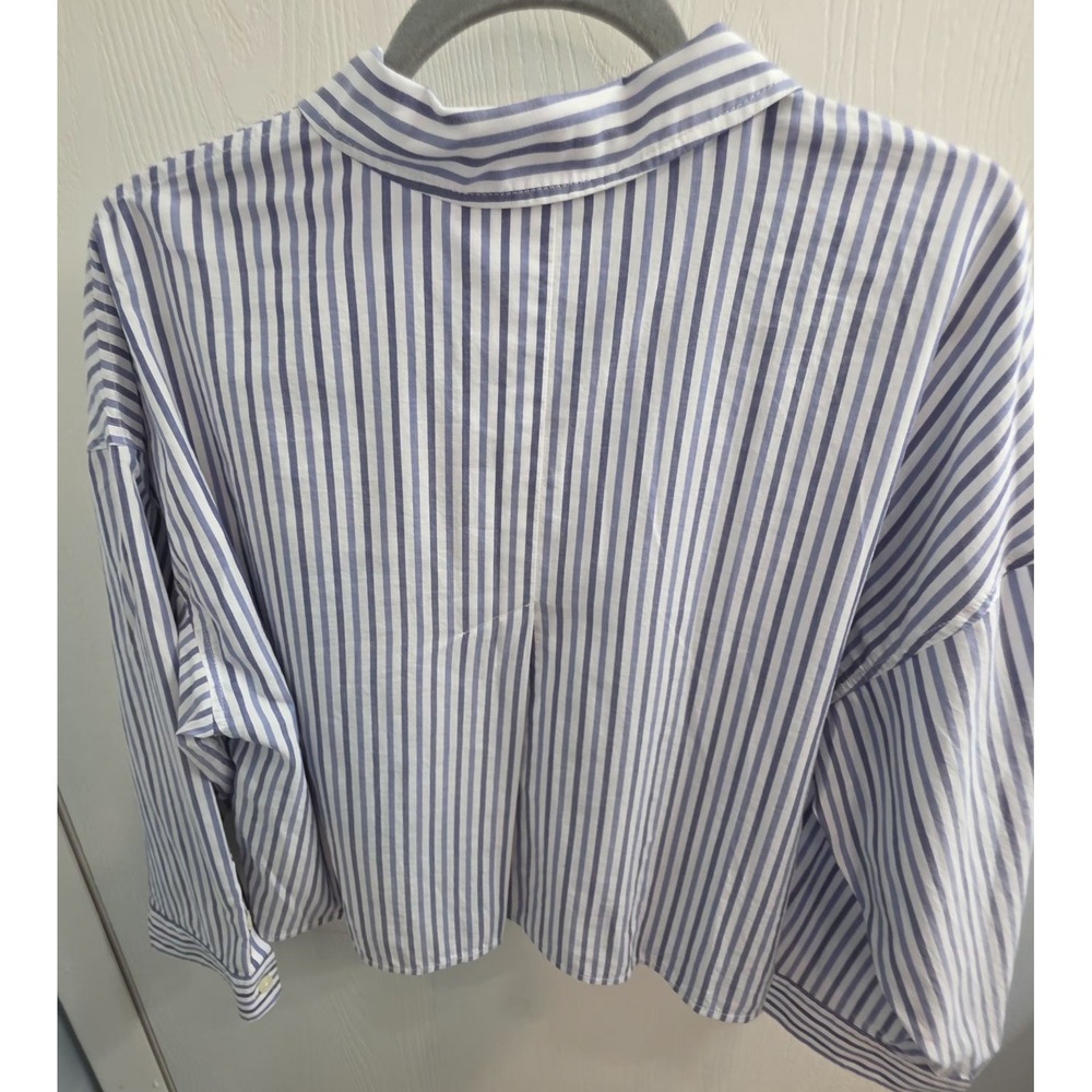 Everlane Button Up Crop Top Size Medium Blue White Stripe Boxy 100% Cotton NWT